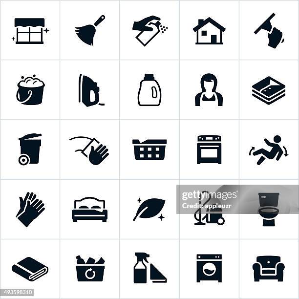 bildbanksillustrationer, clip art samt tecknat material och ikoner med cleaning and housekeeping icons - städutrustning