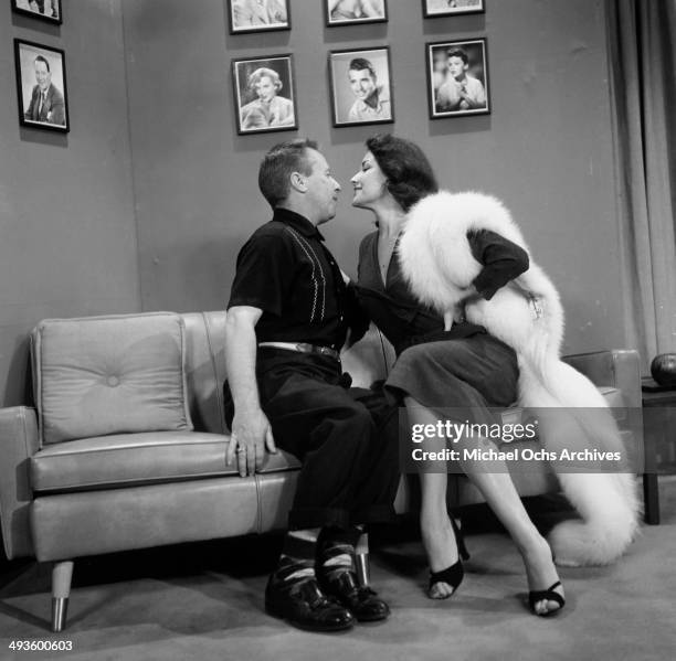 Actor George Gobel on set of the"George Gobel Show" with Mara Corday in Los Angeles, California.