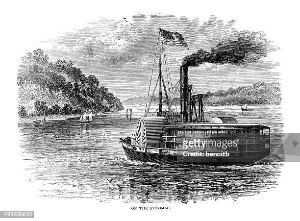 on the potomac - steamboat stock illustrations