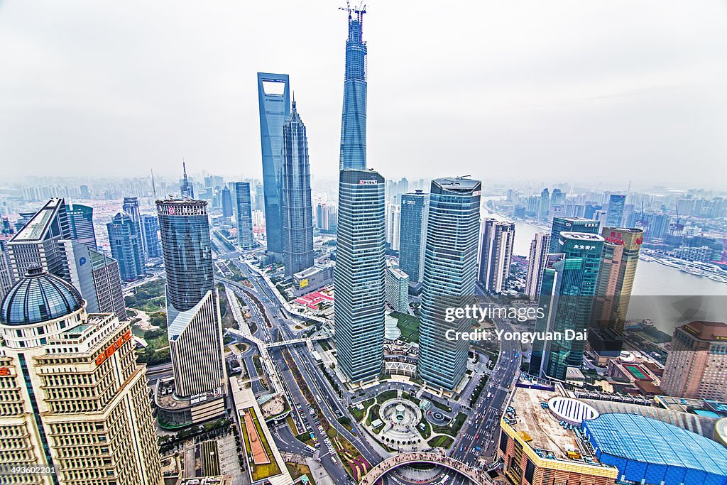 Aerial view of downtown Shanghai