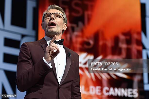 Actor Lambert Wilson hosts the Closing Ceremony at the 67th Annual Cannes Film Festival on May 24, 2014 in Cannes, France.