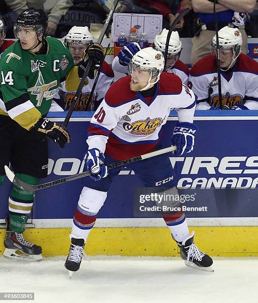 Henrik Samuelsson of the Edmonton Oil Kings skates against the Val-d'Or Foreurs during the 2014 Memorial Cup tournament at Budweiser Gardens on May...