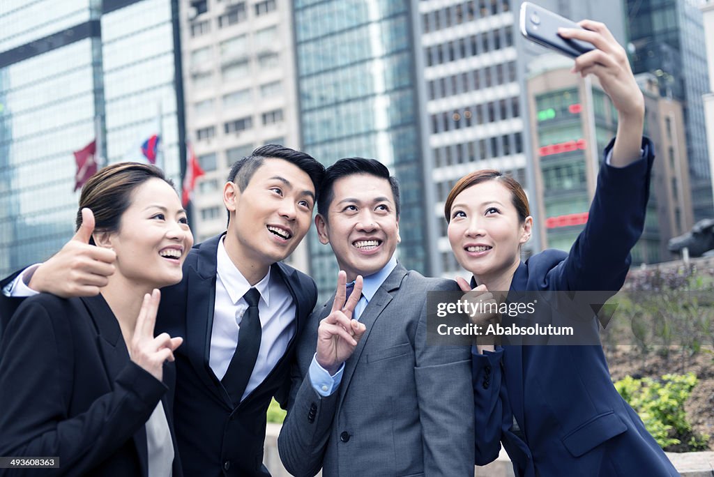 Pessoas de negócios de Selfie, Hong Kong, China, Ásia