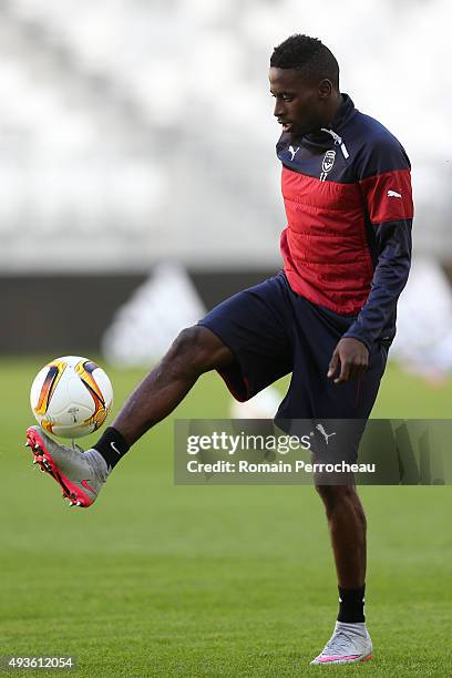 Andre Biyogo Poko during the training session ahead of their Europa League Game against FC Sion at the Matmut Stadium on October 21, 2015 in...