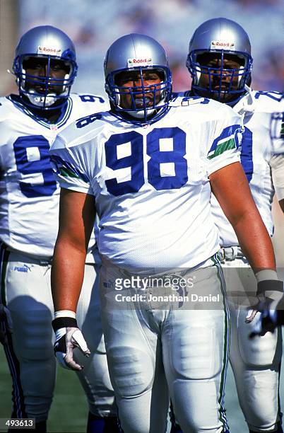 Sam Adams of the Seattle Seahawks looks on from the field during the game against the Chicago Bears at Soldier Field in Chicago, Illinois. The...