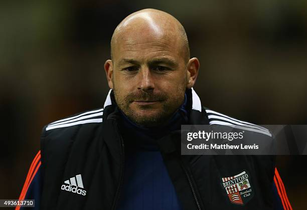 Lee Carsley, manager of Brentford looks on during the Sky Bet Championship match between Wolverhampton Wanderers and Brentford at Molineux on October...