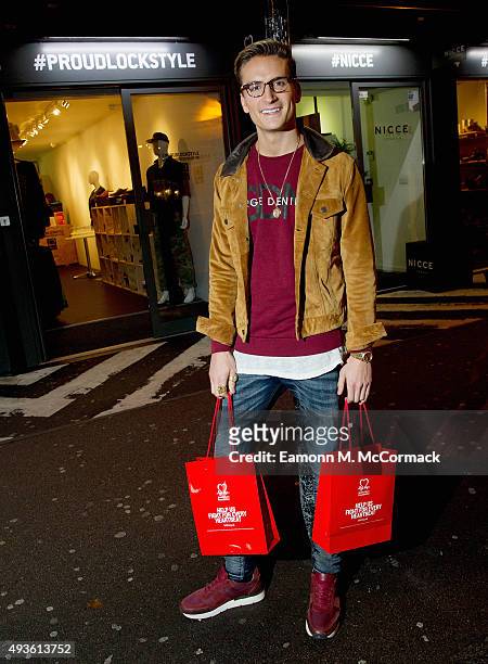 Oliver Proudlock launches the #ProudlockStyle pop-up shop in @BOXPARK, Shoreditch in aid of the British Heart Foundation on October 21, 2015 in...