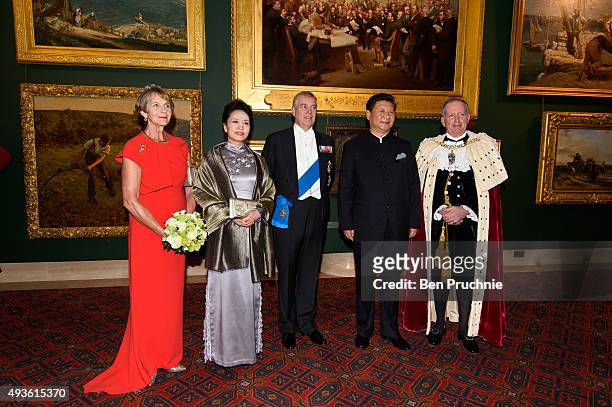 Gilly Yarrow, Peng Liyuan, Prince Andrew, Duke of York, President of the People's Republic of China Xi Jinping and Alan Yarrow pose for photographers...