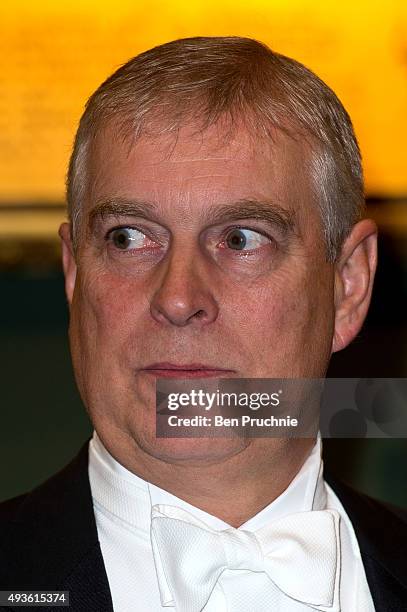 Prince Andrew, Duke of York arrives at the Lord Mayors banquet at The Guildhall on October 21, 2015 in London, England. The President of the People's...