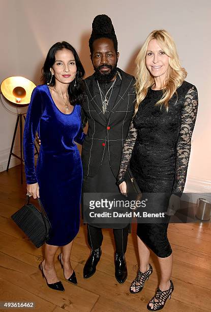Yasmin Mills, Roy Luwolt and Melissa Odabash attend the Baccarat/1 Hotel Dinner at One Horse Guards on October 21, 2015 in London, England.