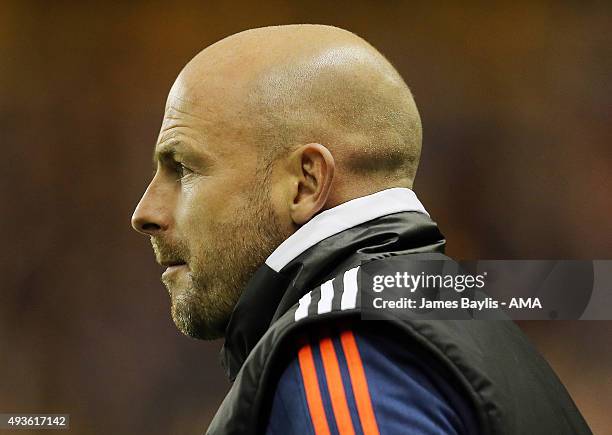 Lee Carsley the head coach / manager of Brentford during the Sky Bet Championship match between Wolverhampton Wanderers and Brentford at Molineux on...