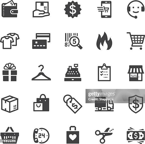 shopping icons - black series - infographics business store stock illustrations