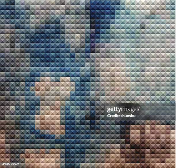 abstrakt blau hintergrund mit mosaik-muster - synthie pop stock-grafiken, -clipart, -cartoons und -symbole