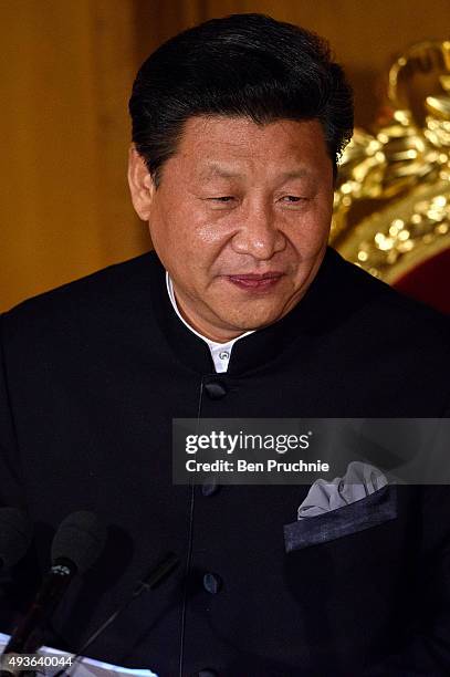 President Xi Jinping of the People's Republic of China speaks during the Lord Mayors banquet at The Guildhall on October 21, 2015 in London, England....