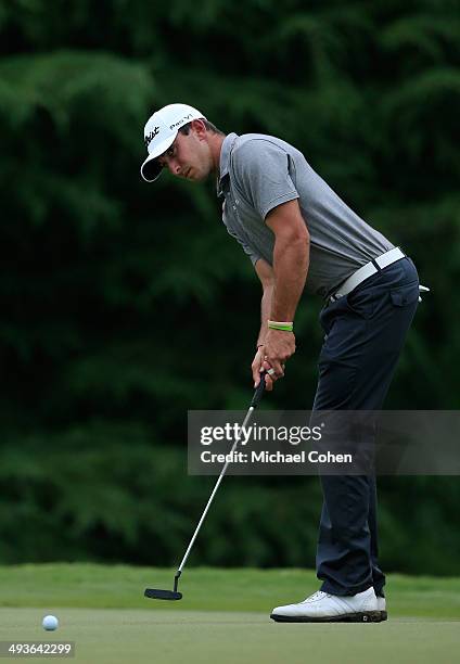 Max Homa strokes his birdie putt on the 16th green during the final round of the BMW Charity Pro-Am Presented by SYNNEX Corporation held at the...