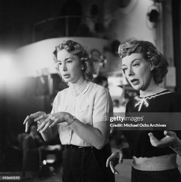 Actress Audrey Meadows with Joyce Randolph on stage during the " The Jackie Gleason Show' in Los Angeles, California.