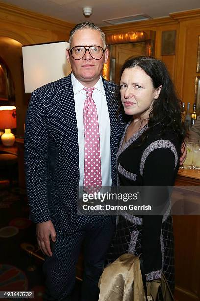 Giles Deacon and Katie Grand attend "A Bigger Splash" premiere after party presented by AnOther x Dior at Annabel's, on October 21, 2015 in London,...