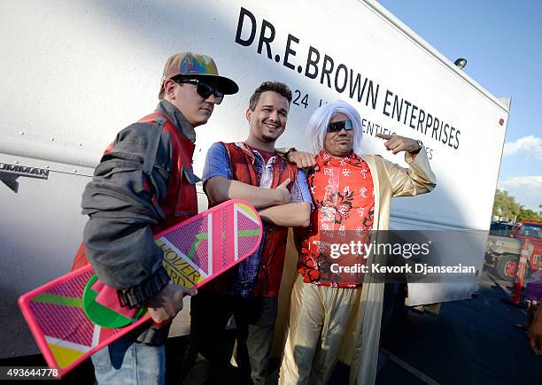 Ante Kvartuc , dressed as the character Marty McFly, and his brother Branimir Kvartuc , dressed as the character Dr. Emmett Brown, pose with fan...