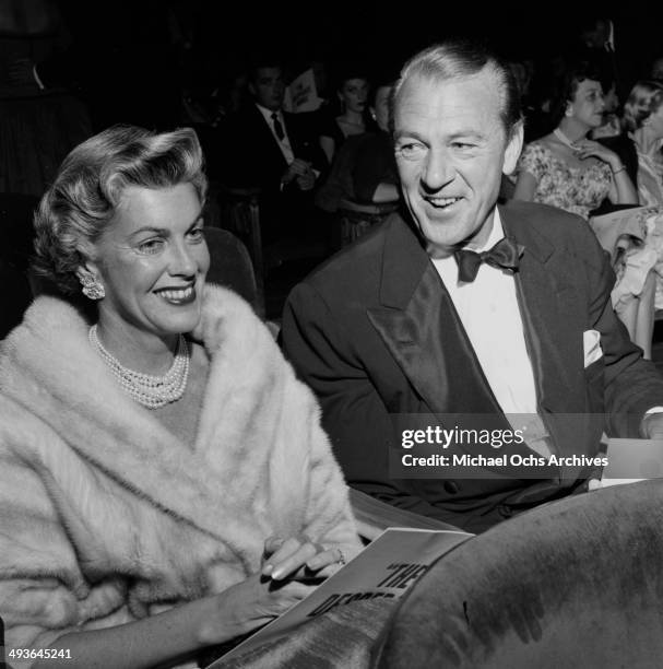 Actor Gary Cooper with his wife Veronica Balfe attend the premier of "Desperate Hour" in Los Angeles,California.