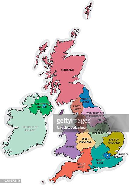 illustrations, cliparts, dessins animés et icônes de croquis du royaume-uni avec les noms de la carte de la région - royaume uni