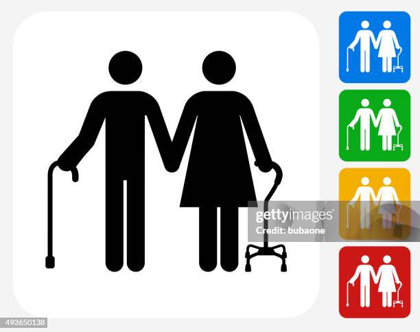 elderly couple icon flat graphic design - stick insect stock illustrations
