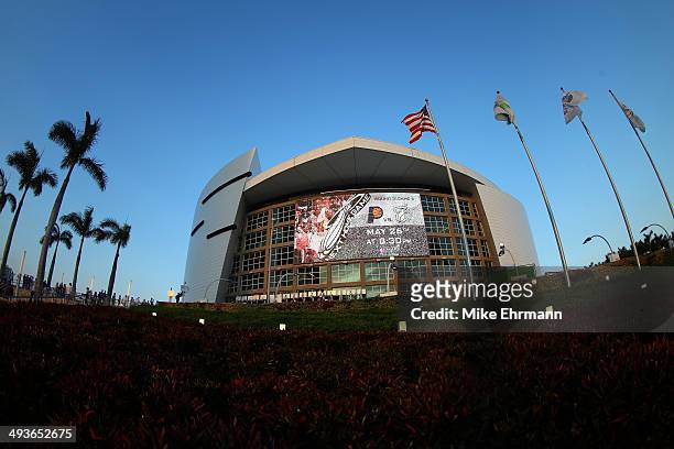 An exterior view of the arena prior to Game Three of the Eastern Conference Finals between the Indiana Pacers and the Miami Heat of the 2014 NBA...