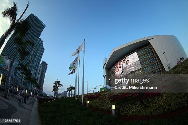 An exterior view of the arena prior to Game Three of the Eastern Conference Finals between the Indiana Pacers and the Miami Heat of the 2014 NBA...