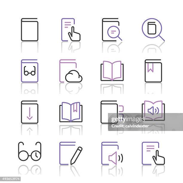 literature and e-reading icons set 1 | purple line series - back to school shopping stock illustrations