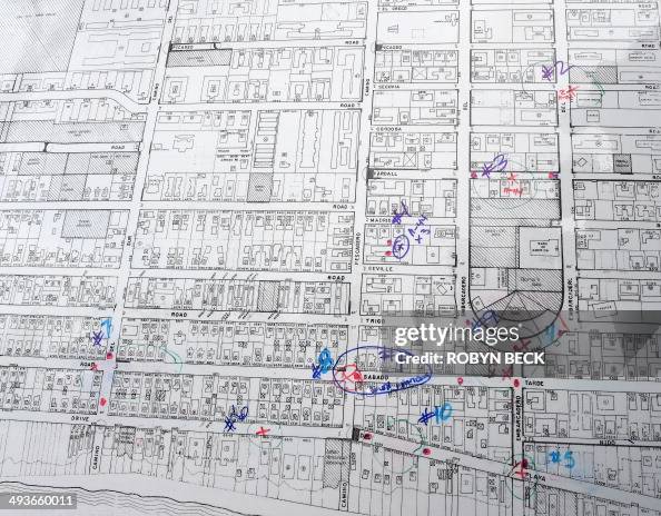 A map indicating multiple crime scene locations in the murderous... News Photo - Getty Images