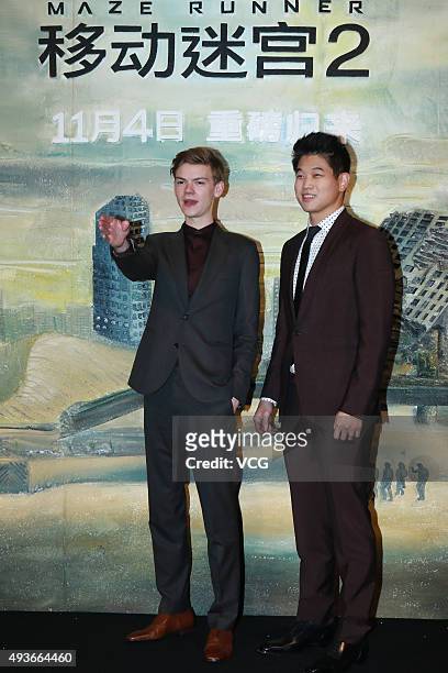 British actor and musician Thomas Sangster and Korean-American actor Ki Hong Lee attend a press conference of the 2015 American dystopian science...