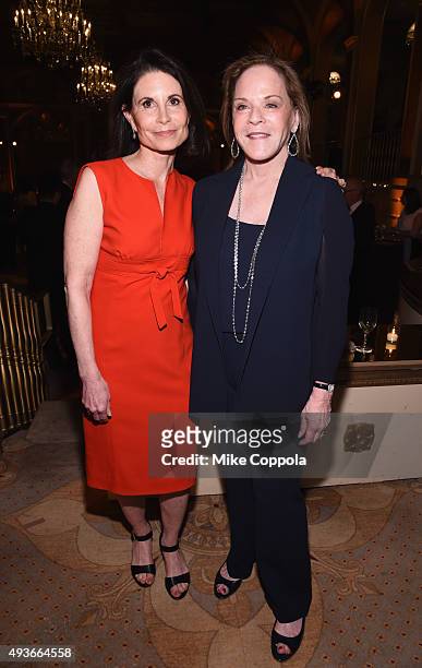 Lori Fink and Laurie Perlmutter attend NYU Langone Medical Center's Perlmutter Cancer Center Gala at The Plaza Hotel on October 21, 2015 in New York...