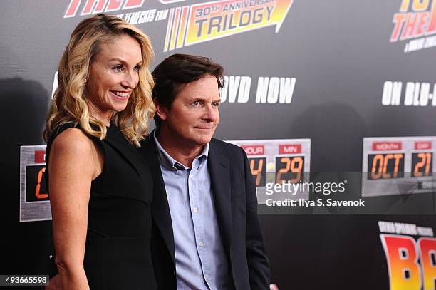 Actors Tracy Pollan and Michael J. Fox attend the Back to the Future reunion with fans in celebration of the Back to the Future 30th Anniversary...