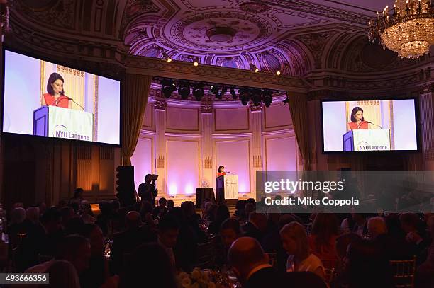 Lori Fink speaks on stage at NYU Langone Medical Center's Perlmutter Cancer Center Gala at The Plaza Hotel on October 21, 2015 in New York City.