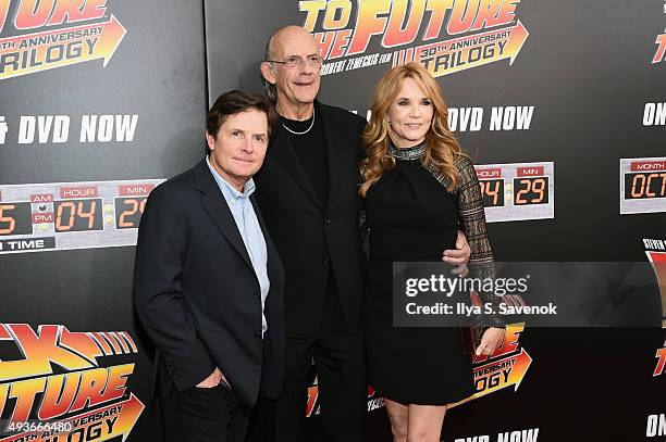 Michael J. Fox, Christopher Lloyd, and Lea Thompson attend the Back to the Future reunion with fans in celebration of the Back to the Future 30th...
