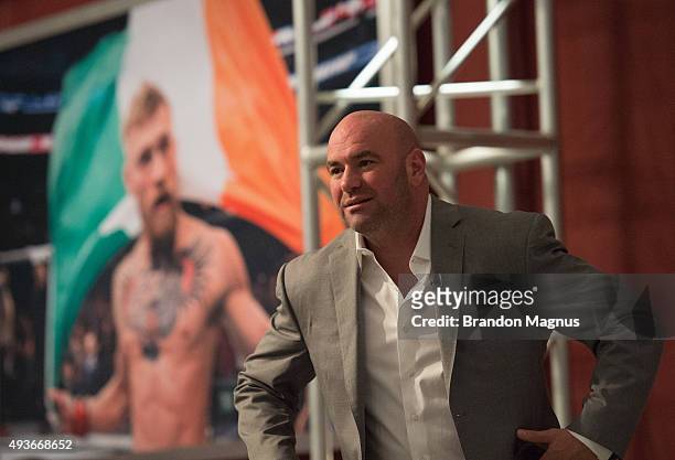 President Dana White arrives to watch Mehdi Baghdad face Julian Erosa during the filming of The Ultimate Fighter: Team McGregor vs Team Faber at the...