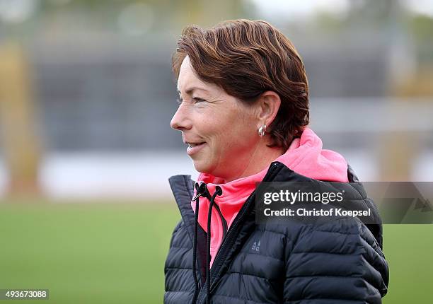 Head coach Maren Meinert of Germany looks on prior to the Women's International Friendly match between U20 Germany and U20 Sweden at Auestadion on...