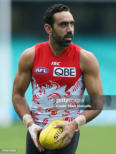 Adam Goodes in action during a Sydney Swans training session at Sydney Cricket Ground on May 25, 2014 in Sydney, Australia.