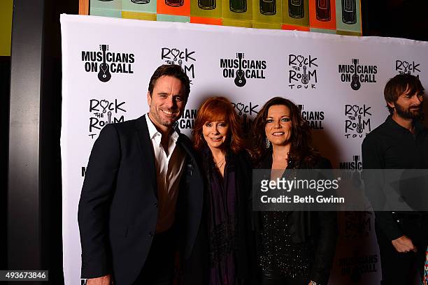 Charles Esten, Reba McEntire, and Martina McBride on the red carpet before the Musician's on Call event at City Winery Nashville on October 21, 2015...