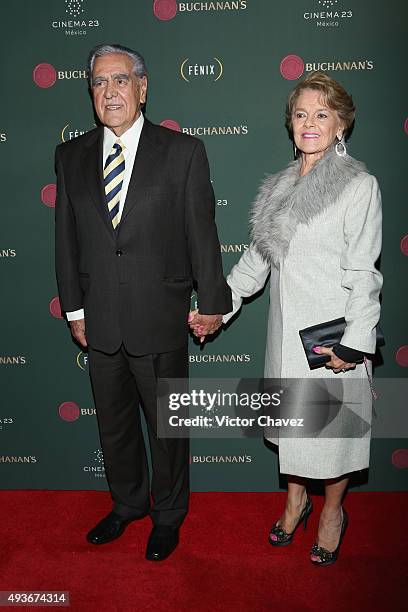 Actor Eric del Castillo and Kate Trillo Graham attend the Premio Buchanana's A la grandeza del Cine Mexicano red carpet at Campo Marte on October 21,...