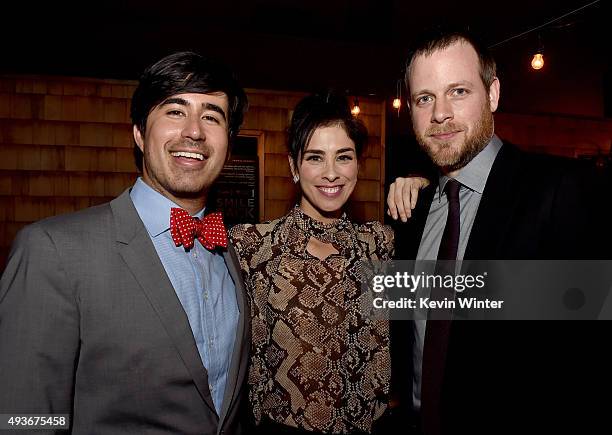 Daniel Hammond, co-founder and Chief Creative Officer, Broad Green Pictures, actress Sarah Silverman and director Adam Salky pose at the after party...