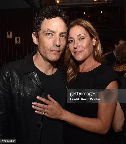 Musician Jakob Dylan and writer Paige Dylan pose at the after party for the premiere of Broad Green Pictures' "I Smile Back" at Wood & Vine on...