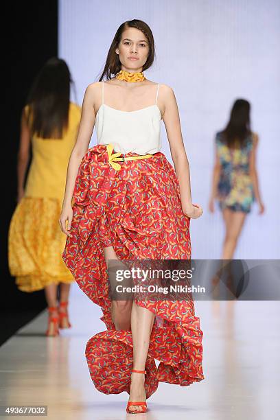 Model walks the runway at the BGN styled by Alexander Rogov show during day 1 of Mercedes Benz Fashion Week Russia SS16 at Manege on October 21, 2015...