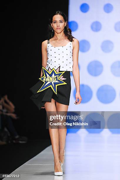 Model walks the runway at the Dasha Gauzer show during day 1 of Mercedes Benz Fashion Week Russia SS16 at Manege on October 21, 2015 in Moscow,...