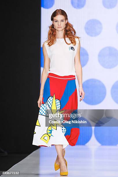 Model walks the runway at the Dasha Gauzer show during day 1 of Mercedes Benz Fashion Week Russia SS16 at Manege on October 21, 2015 in Moscow,...