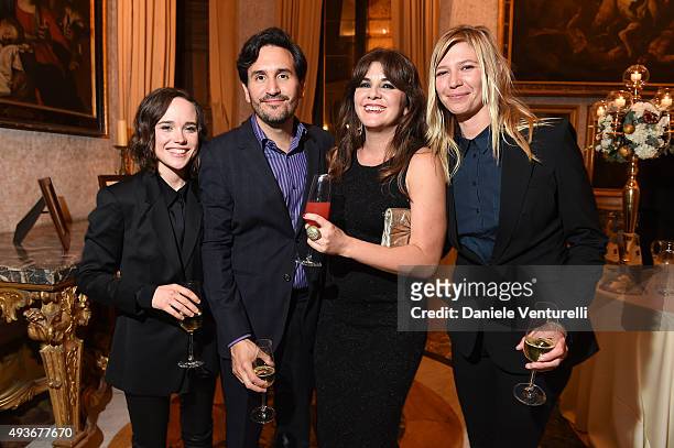 Ellen Page, Peter Sollett, Eva Vives Cadevall and Samantha Thomas attend 'Ellen Page, A Tribute To Commitment' dinner gala during the 10th Rome Film...
