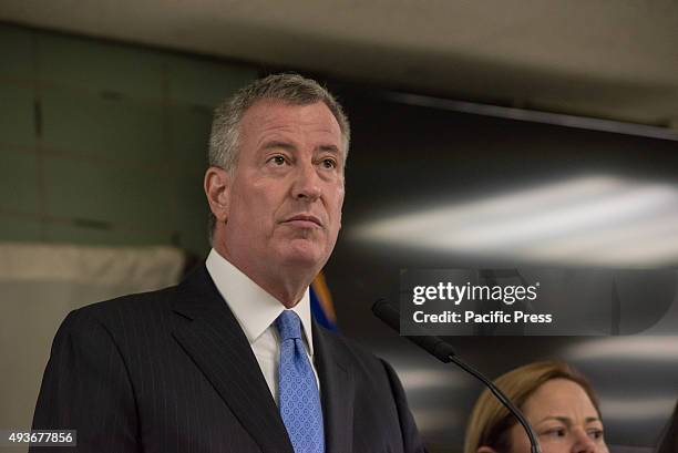 Mayor de Blasio addresses the press. NYC Mayor Bill de Blasio, joined by NYPD Commissioner Bill Bratton and City Council Speaker Melissa...