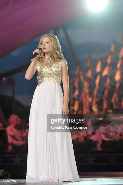 Jackie Evancho performs during the rehearsal of the 25th Anniversary Broadcast Of The National Memorial Day Concert at U.S. Capital, West Lawn on May...