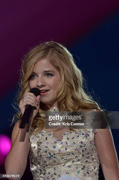 Jackie Evancho performs during the rehearsal of the 25th Anniversary Broadcast Of The National Memorial Day Concert at U.S. Capital, West Lawn on May...