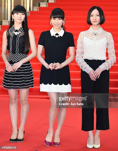 Japanese pop group Perfume attends the opening ceremony of the Tokyo International Film Festival 2015 at Roppongi Hills on October 22, 2015 in Tokyo,...
