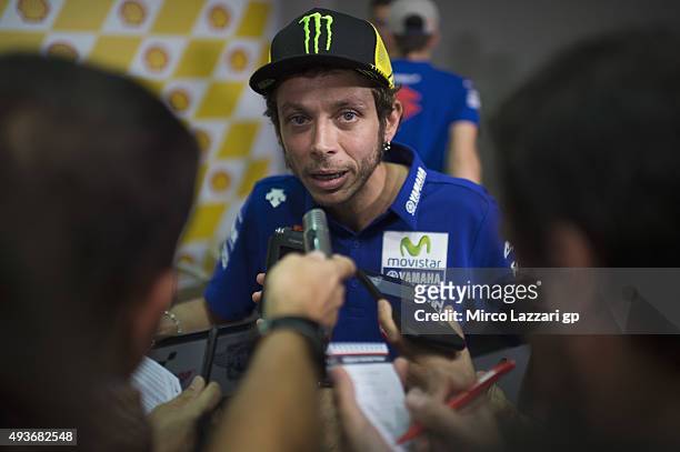 Valentino Rossi of Italy and Movistar Yamaha MotoGP speaks during the press conference ahead of the MotoGP of Malaysia at Sepang Circuit on October...